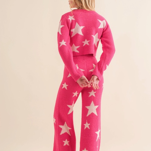 NEW Blue B Soft Cozy Star Print Crop Long Slv Sweater with Matching Pants S,M - Picture 9 of 10